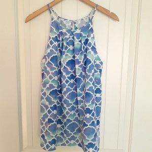 Tori Richard Blue Print Trapeze Sleeveless Spaghetti Strap Top Size 10
